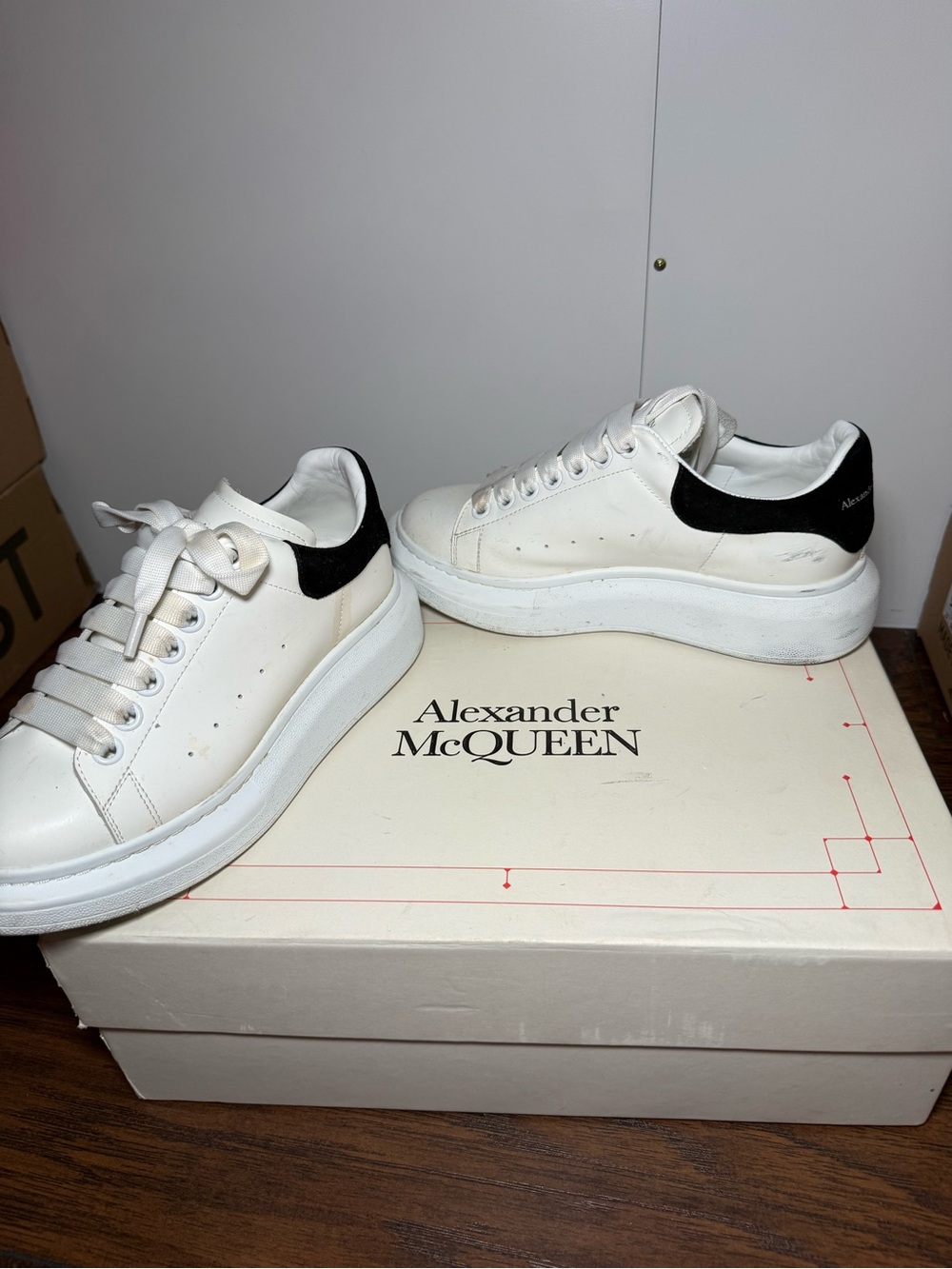 Alexander McQueen White Leather Oversized Sneakers with Black Heel Tab